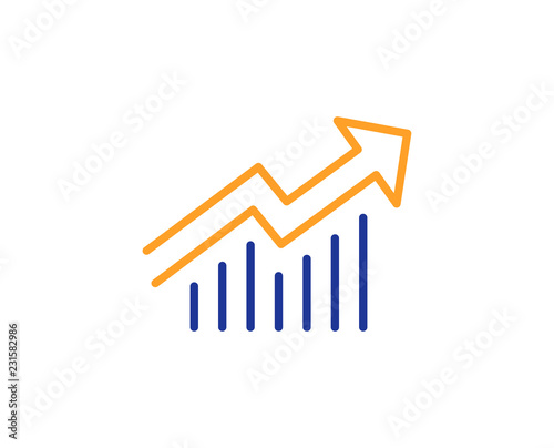 Chart line icon. Report graph or Sales growth sign. Analysis and Statistics data symbol. Colorful outline concept. Blue and orange thin line color icon. Demand curve Vector
