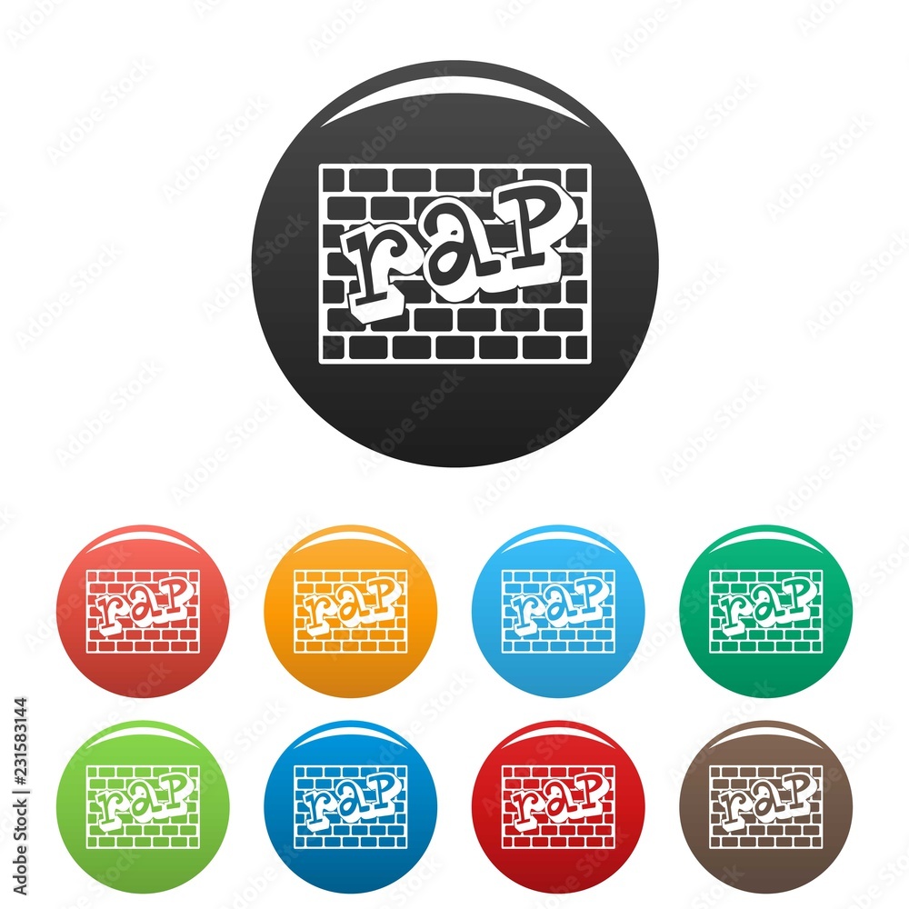Rap bricks wall icons set 9 color vector isolated on white for any design