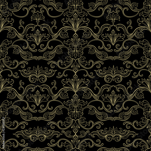 Vintage Flourishes Seamless Pattern in Italian style for Wallpaper, Scrapbooking design, wrapping gift Paper. Vector Floral Repeat Illustrationr ready for Print