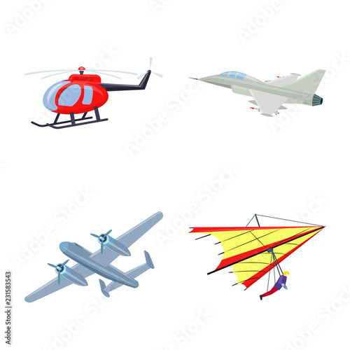 Vector design of plane and transport icon. Set of plane and sky vector icon for stock.