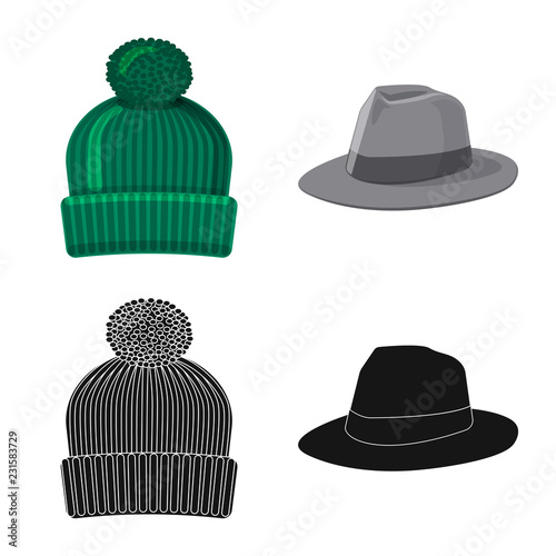 Isolated object of headgear and cap symbol. Set of headgear and accessory stock vector illustration.