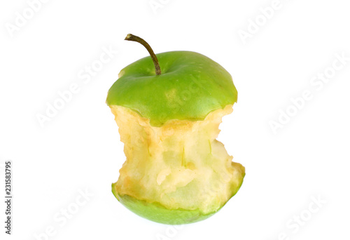 the bite green apple isolated on white background