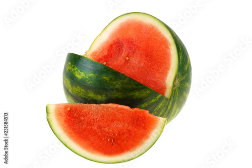seedless watermelon with slice on white background