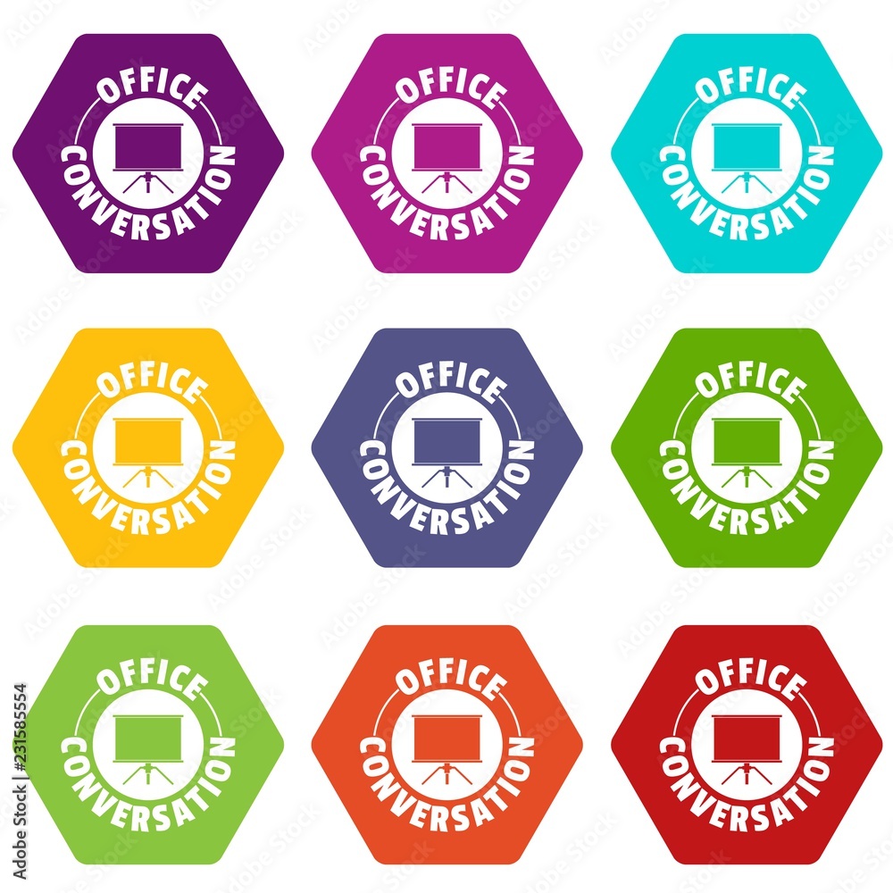 Conversation office icons 9 set coloful isolated on white for web