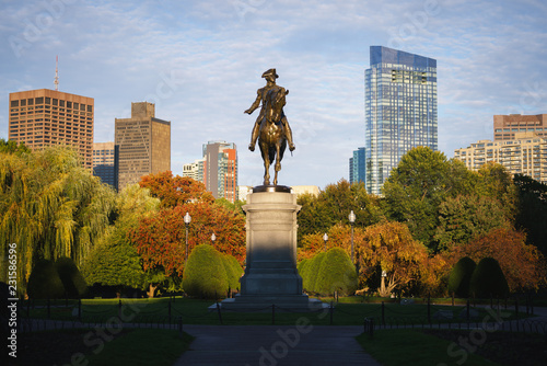 George Washington monument at Public garden in Boston Massachusetts USA