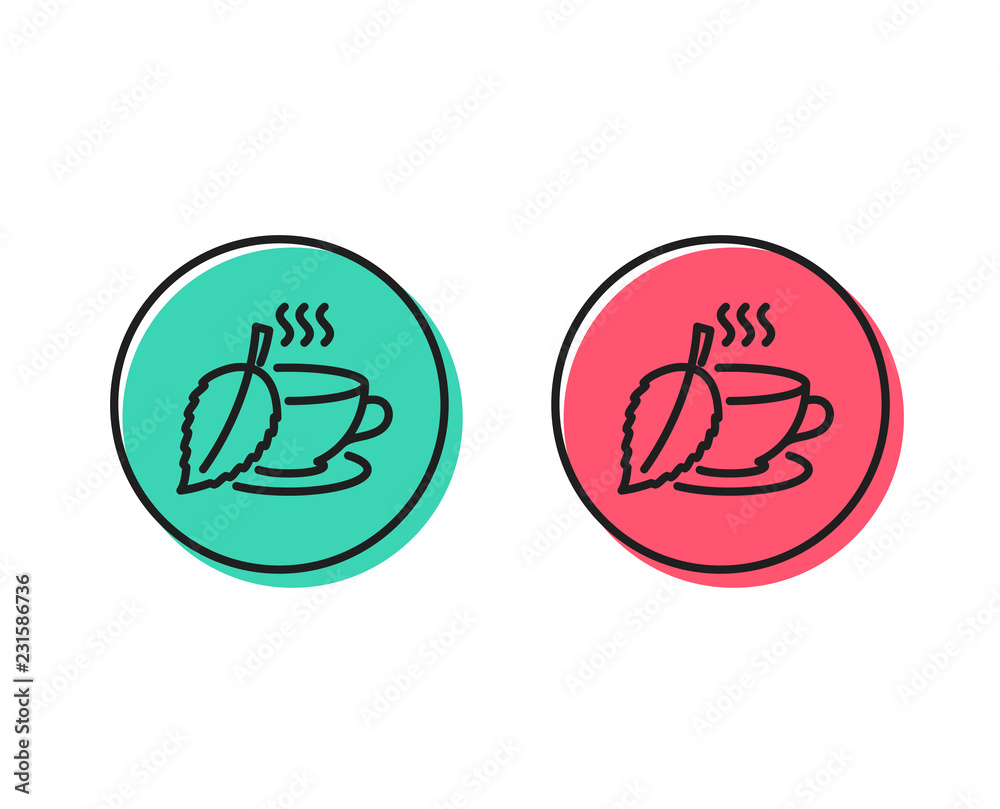 Mint Tea line icon. Fresh herbal beverage sign. Cup of drink symbol. Positive and negative circle buttons concept. Good or bad symbols. Mint tea Vector