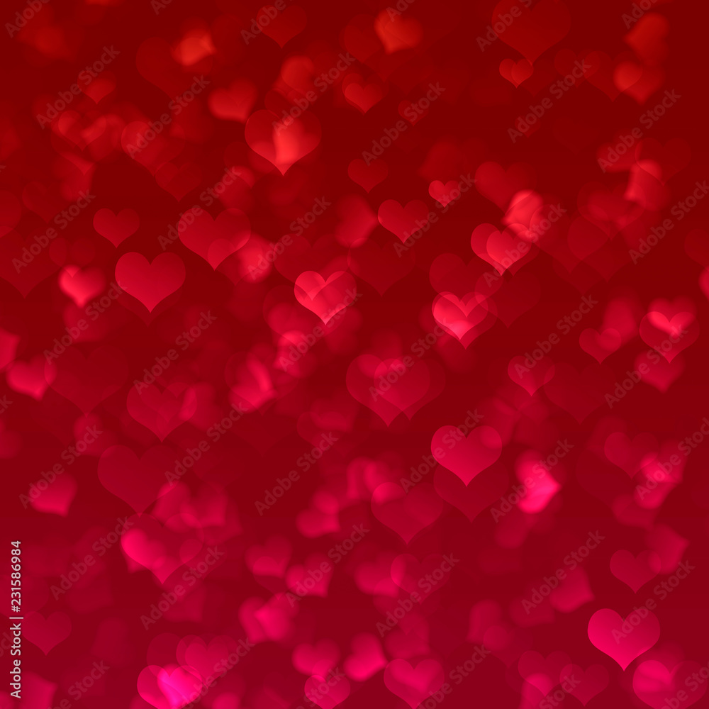 Red hearts, background for lovers, holiday, wedding, happy, gradient, love, blurred bokeh background Red hearts, background for lovers, holiday, wedding, happy, gradient, love, blurred bokeh background