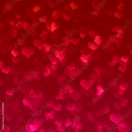 Red hearts, background for lovers, holiday, wedding, happy, gradient, love, blurred bokeh background