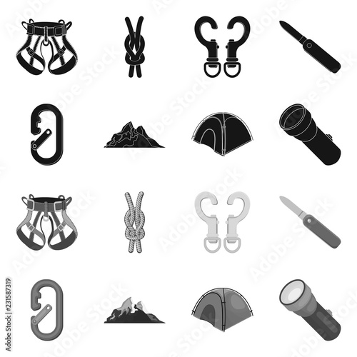 Vector illustration of mountaineering and peak icon. Collection of mountaineering and camp stock vector illustration.
