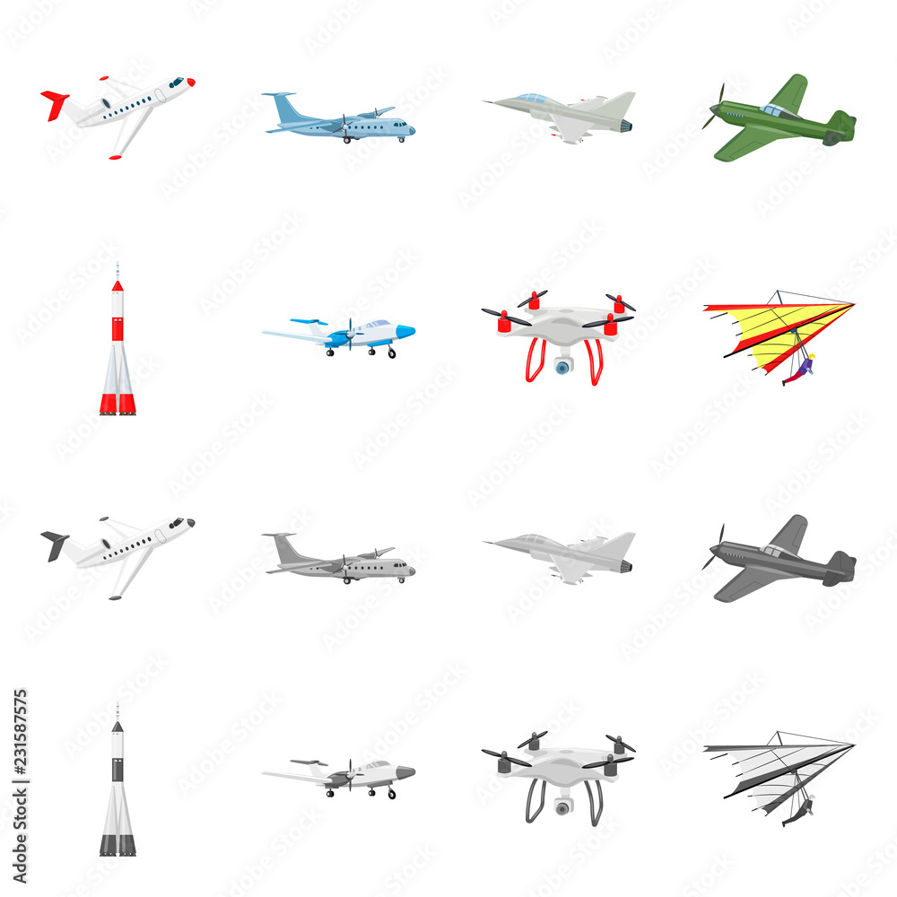 Isolated object of plane and transport logo. Set of plane and sky stock symbol for web.