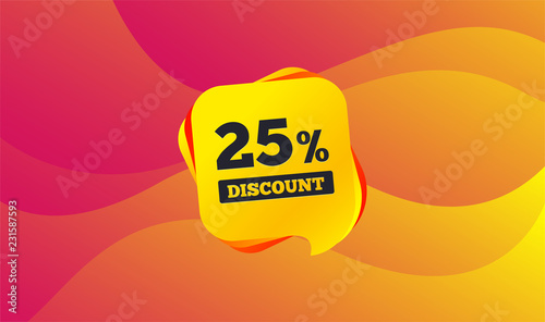 25 percent discount sign icon. Sale symbol. Special offer label. Wave background. Abstract shopping sale banner. Template for design. Discount vector