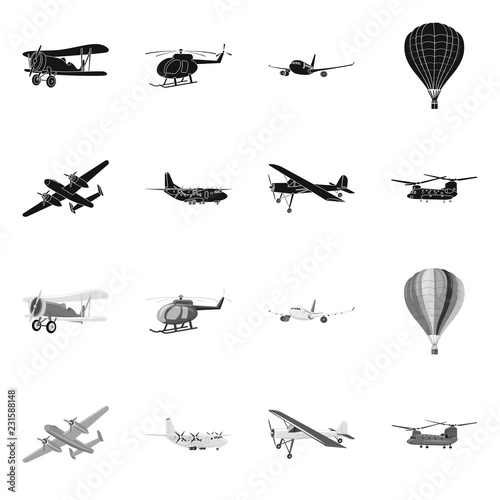 Vector design of plane and transport symbol. Set of plane and sky vector icon for stock.