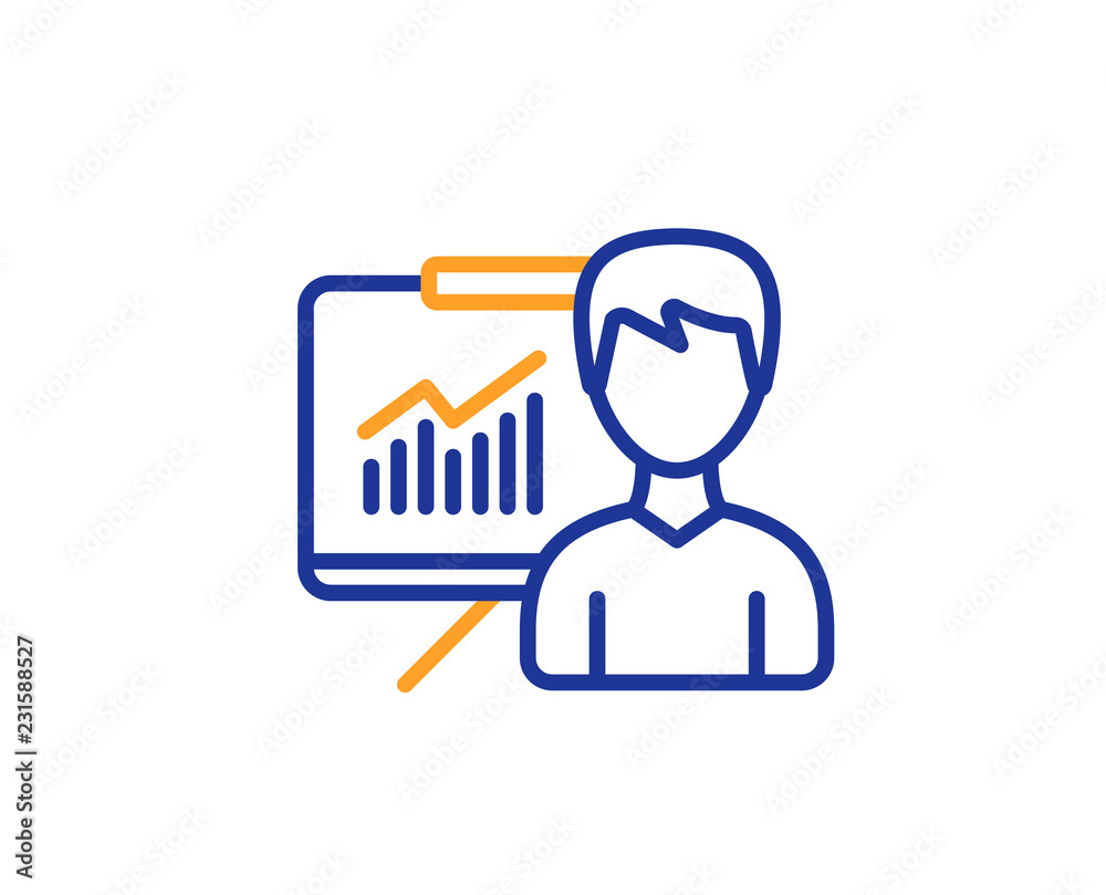 Presentation line icon. Education board sign. Lecture with Charts symbol. Colorful outline concept. Blue and orange thin line color icon. Presentation Vector