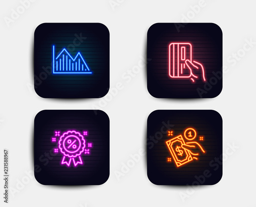 Free Download Neon set of Investment graph, Discount and Payment card icons. Payment method sign. Investment infochart, Sale shopping, Credit card. Give money. Neon graph icons. Glowing light banners - GFXLoad