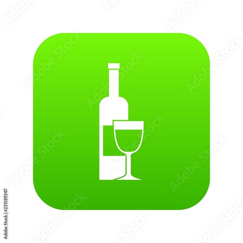 Wine bottle and glass icon digital green for any design isolated on white vector illustration