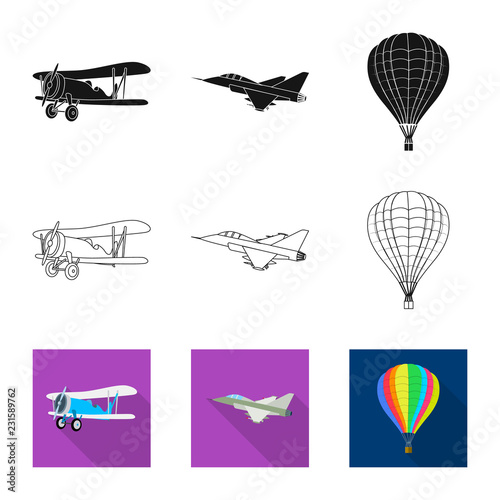Isolated object of plane and transport symbol. Collection of plane and sky stock vector illustration.