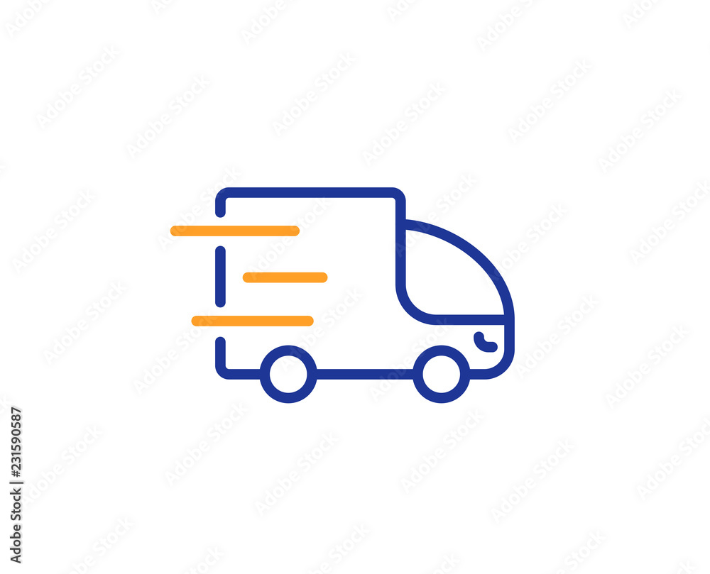 Truck delivery line icon. Express service sign. Transportation symbol. Colorful outline concept. Blue and orange thin line color icon. Truck delivery Vector Truck delivery line icon. Express service sign. Transportation symbol. Colorful outline concept. Blue and orange thin line color icon. Truck delivery Vector