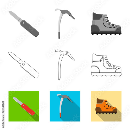 Vector design of mountaineering and peak sign. Collection of mountaineering and camp stock symbol for web.