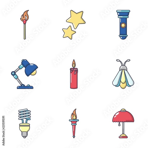 Radiance icons set. Cartoon set of 9 radiance vector icons for web isolated on white background