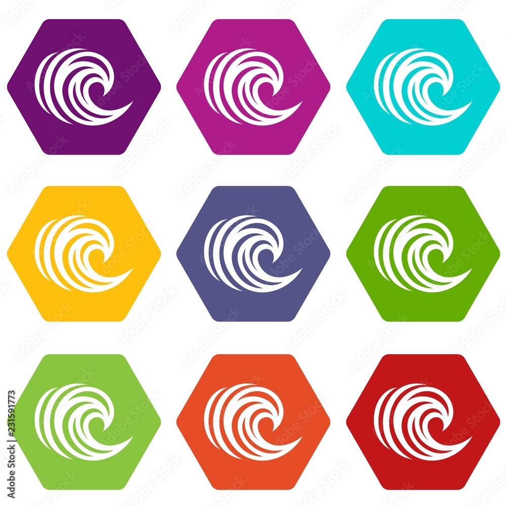 Water wave icons 9 set coloful isolated on white for web Water wave icons 9 set coloful isolated on white for web
