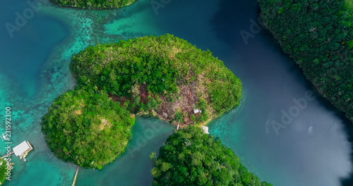 Aerial view of Sugba lagoon. Beautiful landscape with blue sea lagoon, National Park, Siargao Island, Philippines