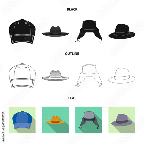 Vector illustration of headgear and cap symbol. Set of headgear and accessory stock symbol for web.