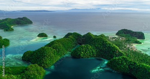 Aerial view of Sugba lagoon. Beautiful landscape with blue sea lagoon, National Park, Siargao Island, Philippines