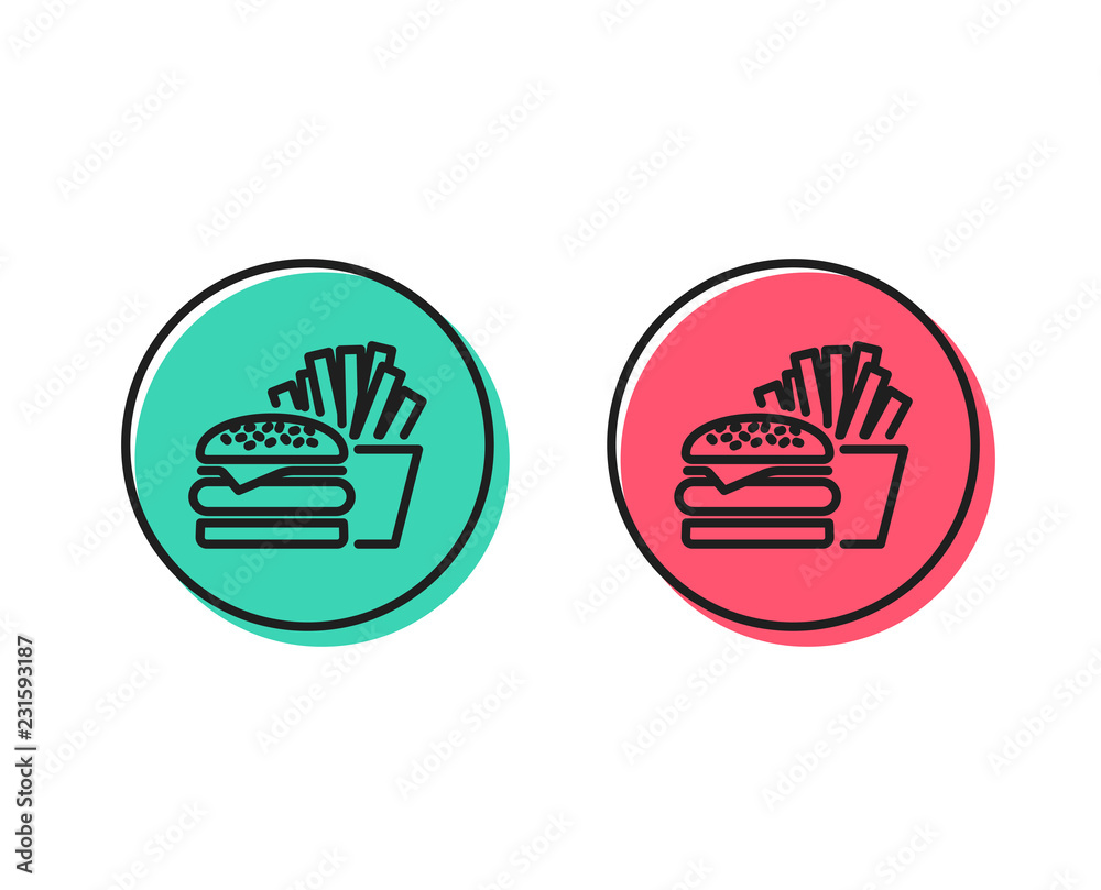 Burger with fries line icon. Fast food restaurant sign. Hamburger or cheeseburger symbol. Positive and negative circle buttons concept. Good or bad symbols. Burger Vector