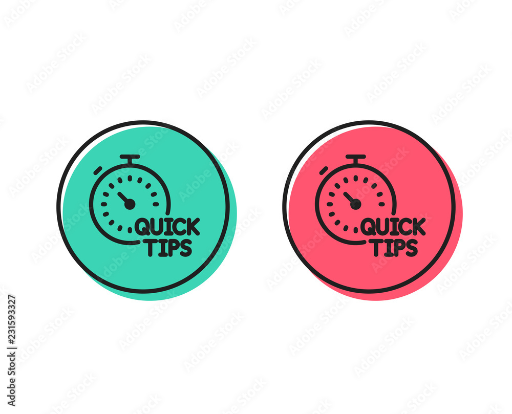 Quick tips line icon. Helpful tricks sign. Tutorials with timer symbol. Positive and negative circle buttons concept. Good or bad symbols. Quick tips Vector Quick tips line icon. Helpful tricks sign. Tutorials with timer symbol. Positive and negative circle buttons concept. Good or bad symbols. Quick tips Vector