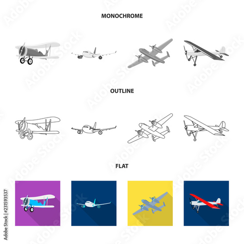Isolated object of plane and transport symbol. Collection of plane and sky vector icon for stock.