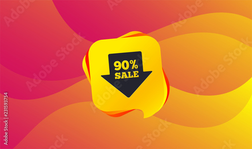 90% sale arrow tag sign icon. Discount symbol. Special offer label. Wave background. Abstract shopping banner. Template for design. Vector