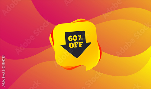 60% sale arrow tag sign icon. Discount symbol. Special offer label. Wave background. Abstract shopping banner. Template for design. Vector