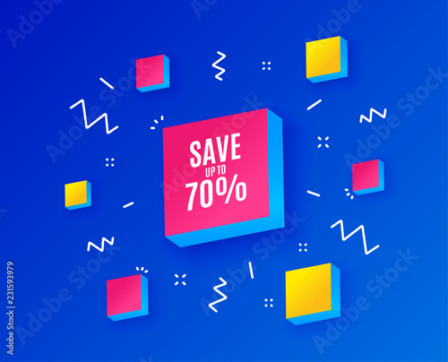 Fototapeta Naklejka Na Ścianę i Meble -  Save up to 70%. Discount Sale offer price sign. Special offer symbol. Isometric cubes with geometric shapes. Creative shopping banners. Template for design. Vector