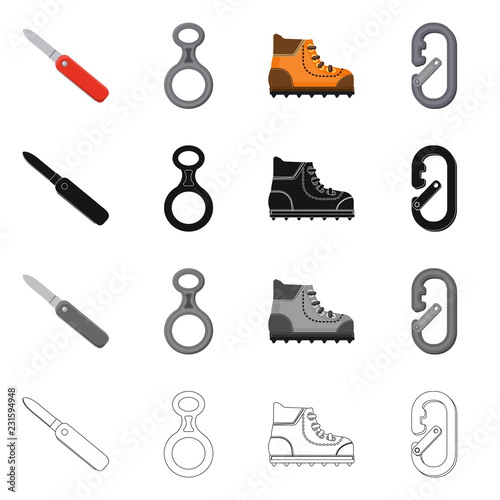 Isolated object of mountaineering and peak icon. Set of mountaineering and camp stock vector illustration.