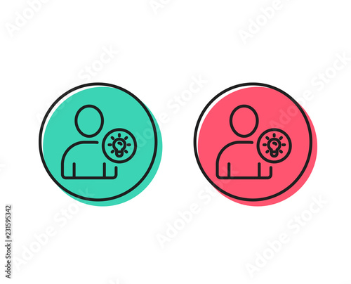 User line icon. Profile with Lamp bulb sign. Person silhouette with idea symbol. Positive and negative circle buttons concept. Good or bad symbols. User idea Vector