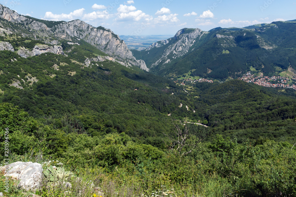 Fototapeta premium Amazing Landscape of Balkan Mountains with Vratsata pass, town of Vratsa and Village of Zgorigrad, Bulgaria