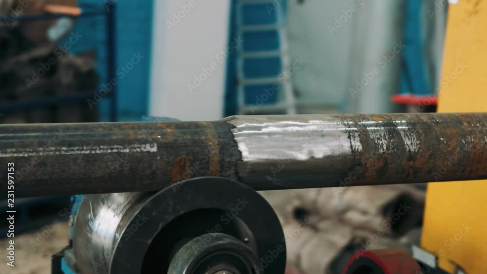 Hardbanding welding process closeup. drill pipe manufacturing process