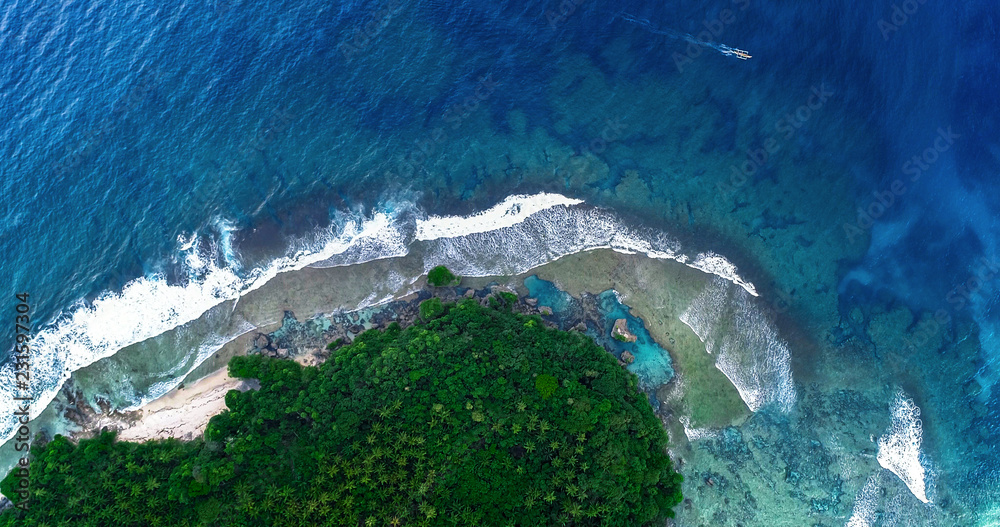 Aerial View of Siargao Island and Tropical Pacific. View from Drone