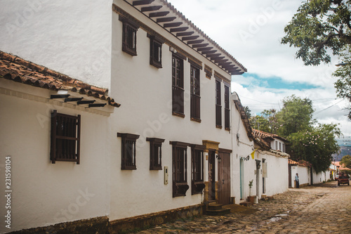 Typical Spanish colonial architecture in Villa de Leyva, an authentic pueblo / small town and popular tourist destination in Boyacá Colombia © Lozzy