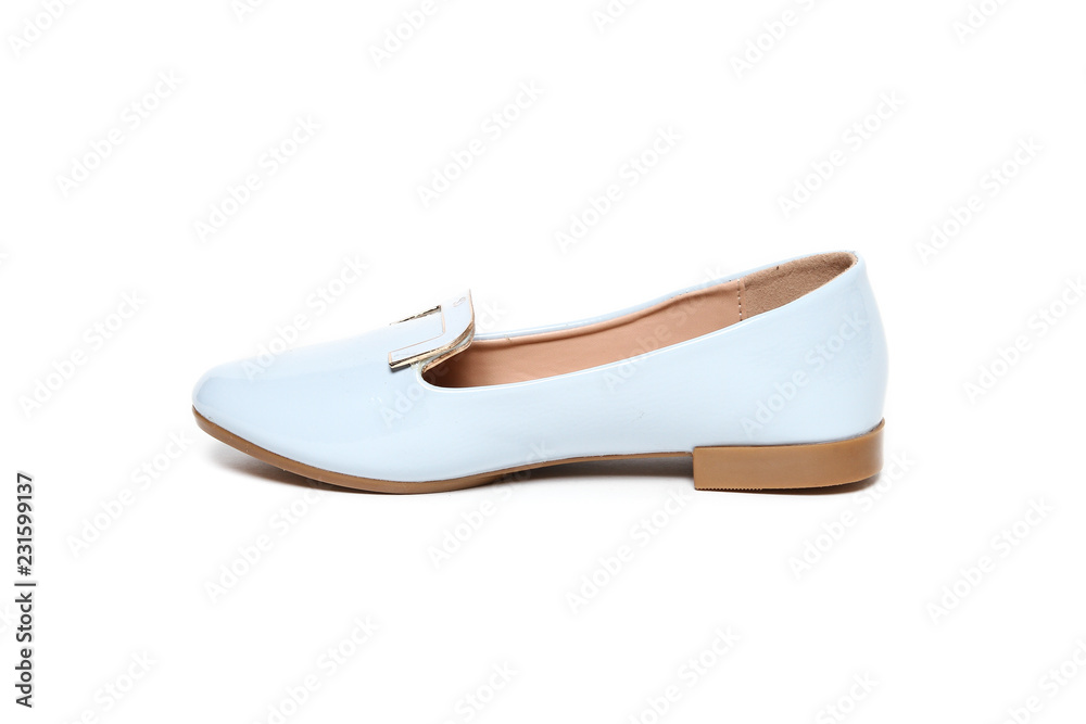 Women's flat photo blue shoes isolated on white background Women's flat photo blue shoes isolated on white background