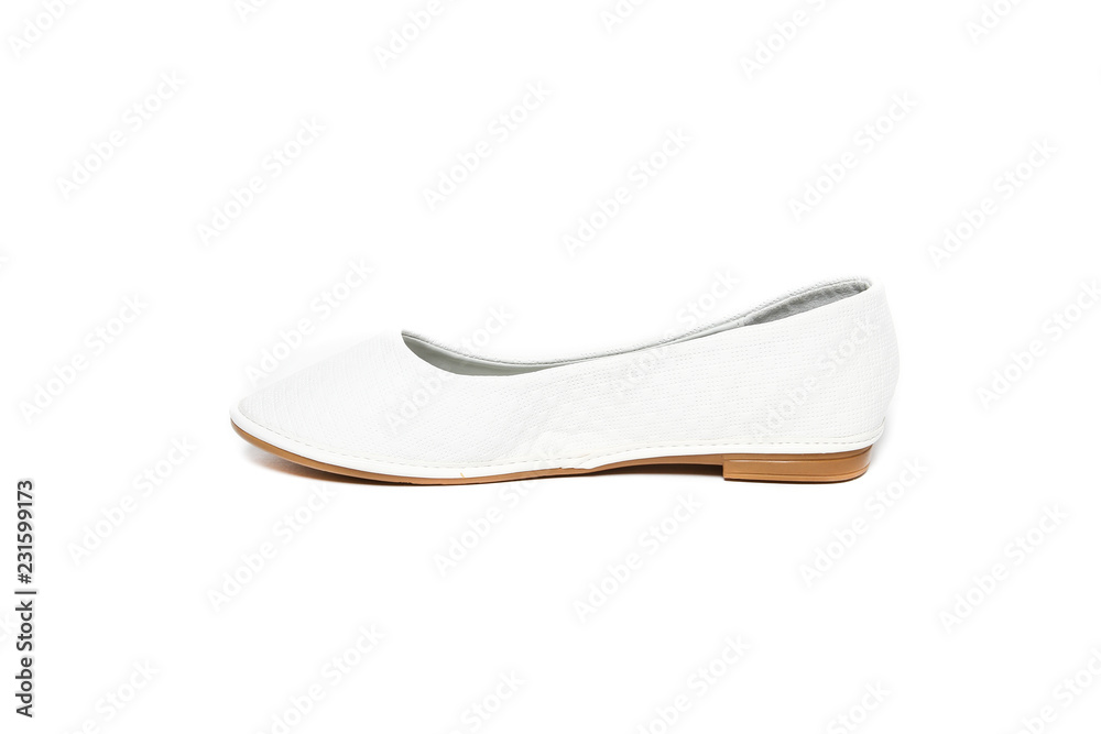 Women's flat photo white shoes isolated on white background