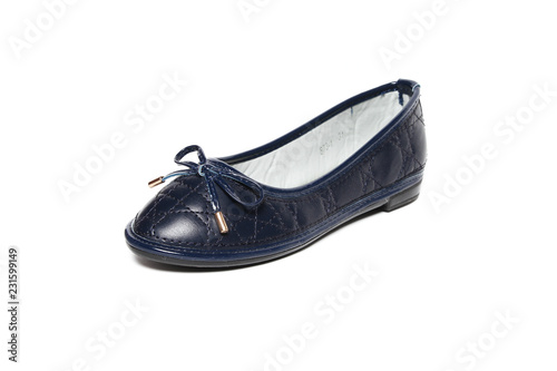 Women's flat photo blue shoes isolated on white background