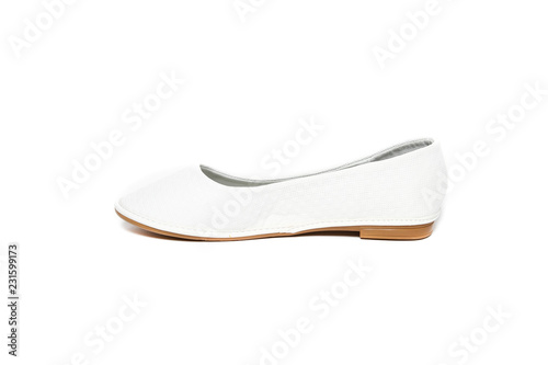 Women's flat photo white shoes isolated on white background