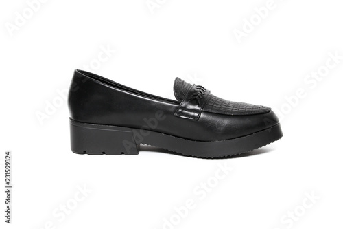 Women's loafer photo black shoes isolated on white background