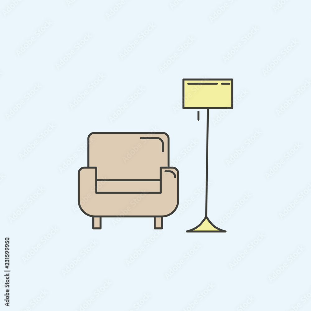armchair and floor lamp icon. Element of house hold icon for mobile concept and web apps. Colored armchair and floor lamp icon can be used for web and mobile armchair and floor lamp icon. Element of house hold icon for mobile concept and web apps. Colored armchair and floor lamp icon can be used for web and mobile