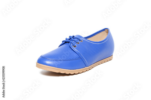 Women's platform blue shoes isolated on white background