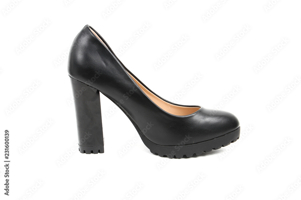 Women's platform black shoes isolated on white background colored Women's platform black shoes isolated on white background colored