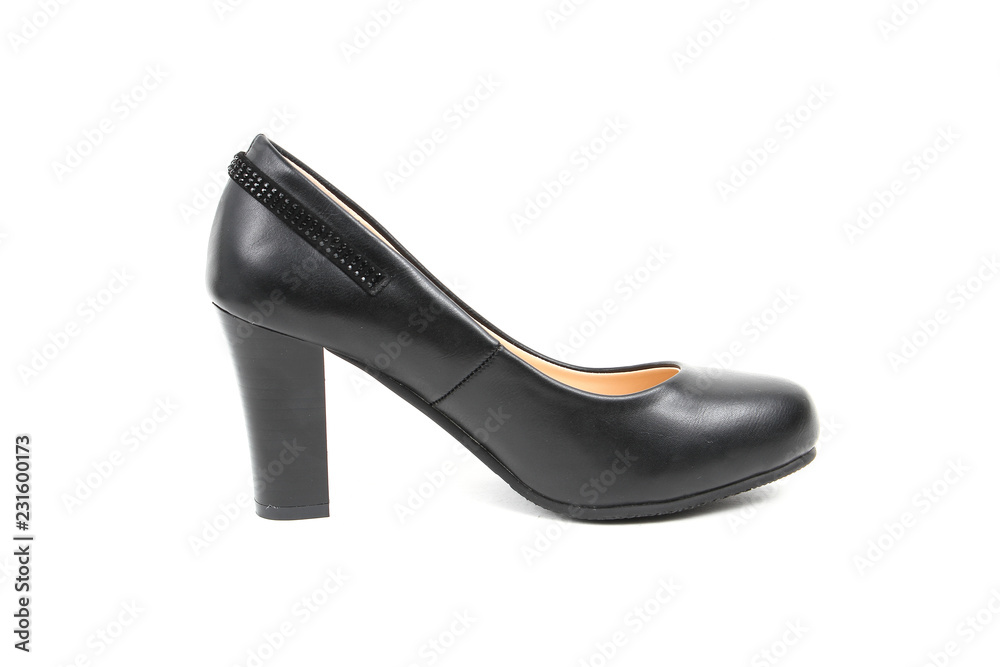 Women's platform black shoes isolated on white background colored Women's platform black shoes isolated on white background colored