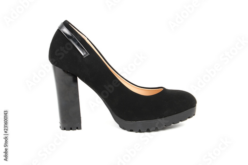 Women's platform black shoes isolated on white background colored