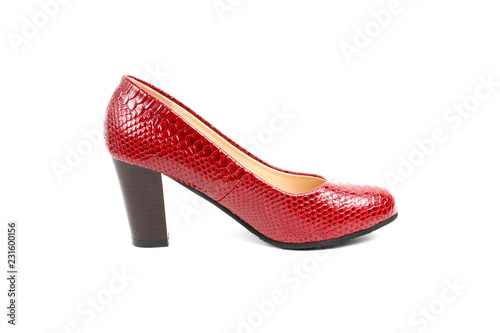 Women's platform red shoes isolated on white background colored